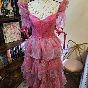 Floral Pink Layered Ruffle Dress